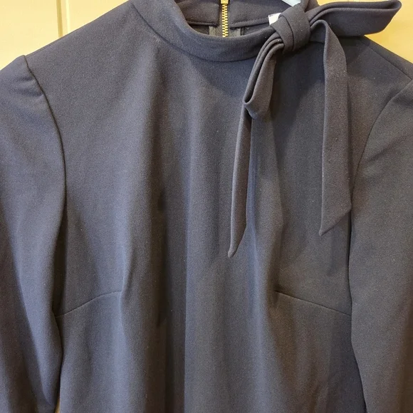 ‼️3/$30‼️Calvin Klein Tie-Neck Scuba Crepe Dress Womens 2 Navy High Neck Zip - Picture 5 of 16